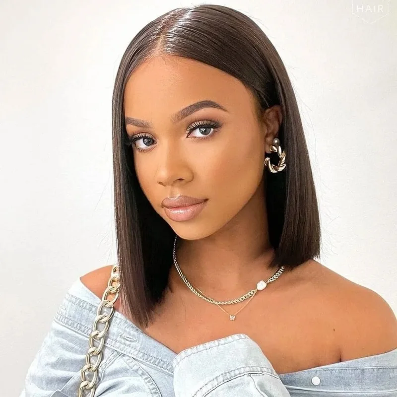 Vigorous 12 Inch Bob Brown Color Synthetic Wig For Lady Natural Relaxed Straight Short Shoulder Length Straight Wigs for Women