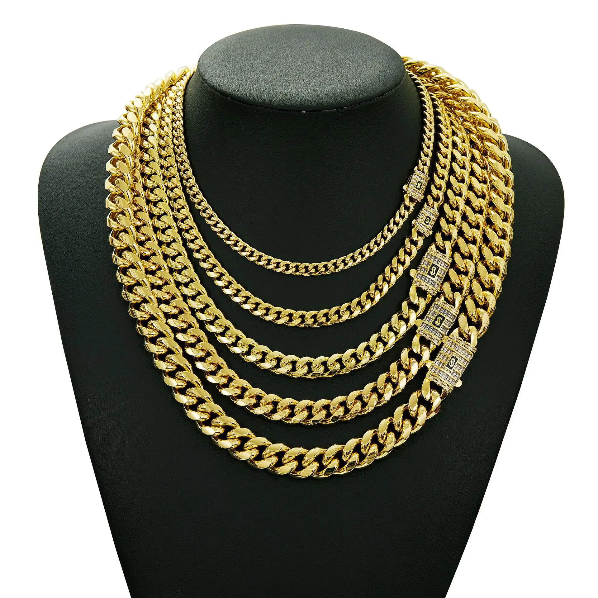 wholesale supplier 6mm 8mm 10mm 12mm 14mm 316l stainless steel gold miami cuban link chain 14k real gold