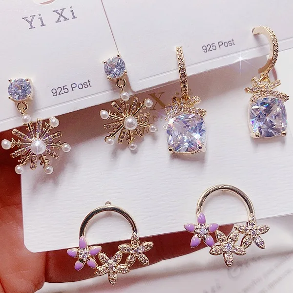 PUSHI wholesale earrings mix s925 silver needle latest daily pearl earrings Fashion contracted zircon earring lot