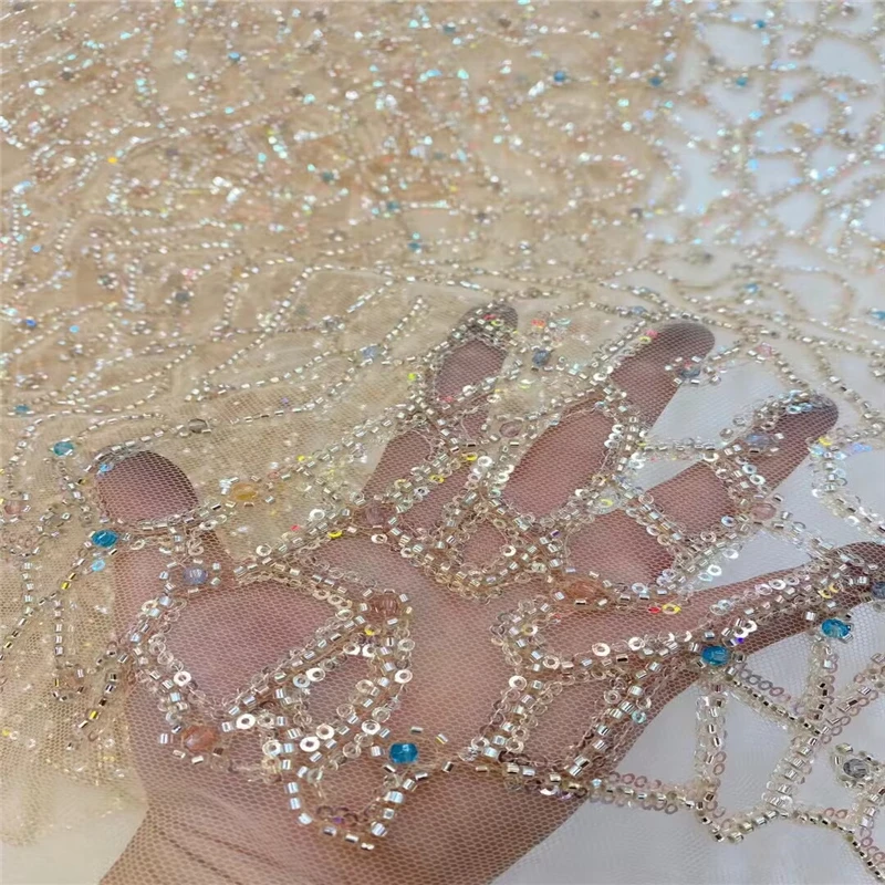 Guangzhou autumn and winter new fashion breathable encryption bead sequin embroidery wedding dress fabric