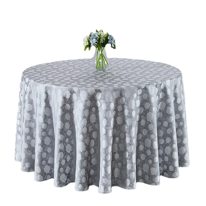Custom polyester jacquard fabric Chinese non-ironing large round table tablecloth hotel napkins easy to wash wedding tablecloth