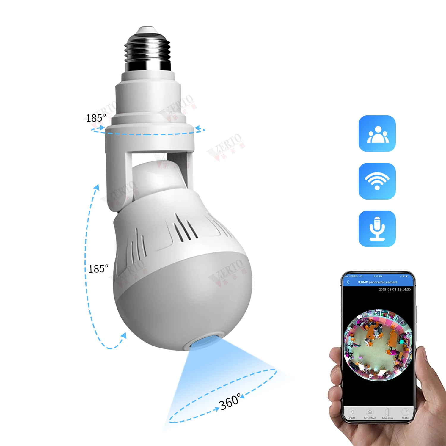 V380 360 degree panoramic camera WIFI LED CCTV bulb camera 960P HD Fisheye Bulb camera