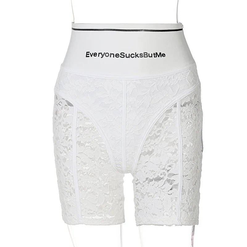 2022 new arrivals clothing Best Selling Women Floral Everyone Sucks But Me lace Shorts Add White Stretch Short Pants