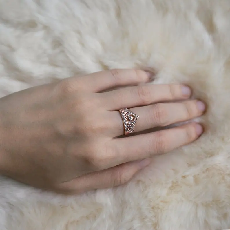 Элегантные кольца в форме короны 18k кольца в форме розы для женщин кольца из розового золота