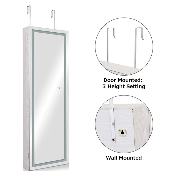 Lockable Touch Screen Light Door Wall Mount Jewelry Cabinet Box Jewelry Cabinet