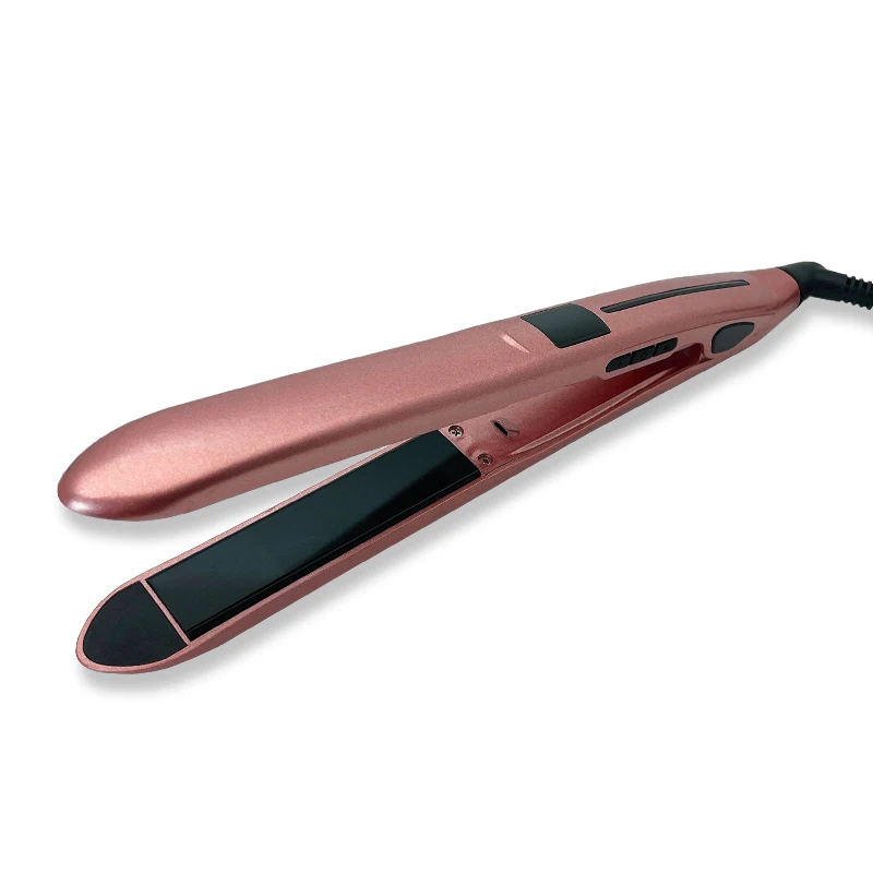 2 In 1  Adjustable Temperature Fast Heating Hair Curler And Straightener Ion Ceramic Flat Iron Pink Custom Irons