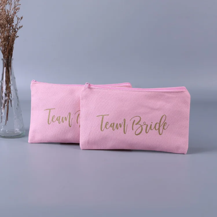 Travel Bride Zipper Makeup Customized Cosmetic Bag Cotton Canvas Zipper Pouch with Custom Logo