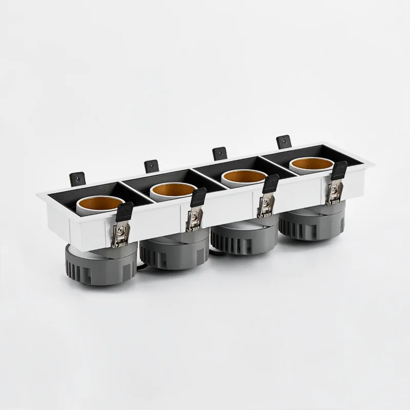 Multi Heads LED Recessed Downlight Single Double Heads 40W LED Linear Lighting Square LED Downlight Grille Light