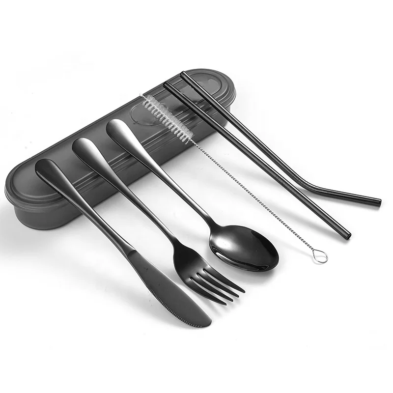 Portable Stainless Steel Fork And Spoon Knife Travel Cutlery Set With Case Sliverware for Lunch Camping