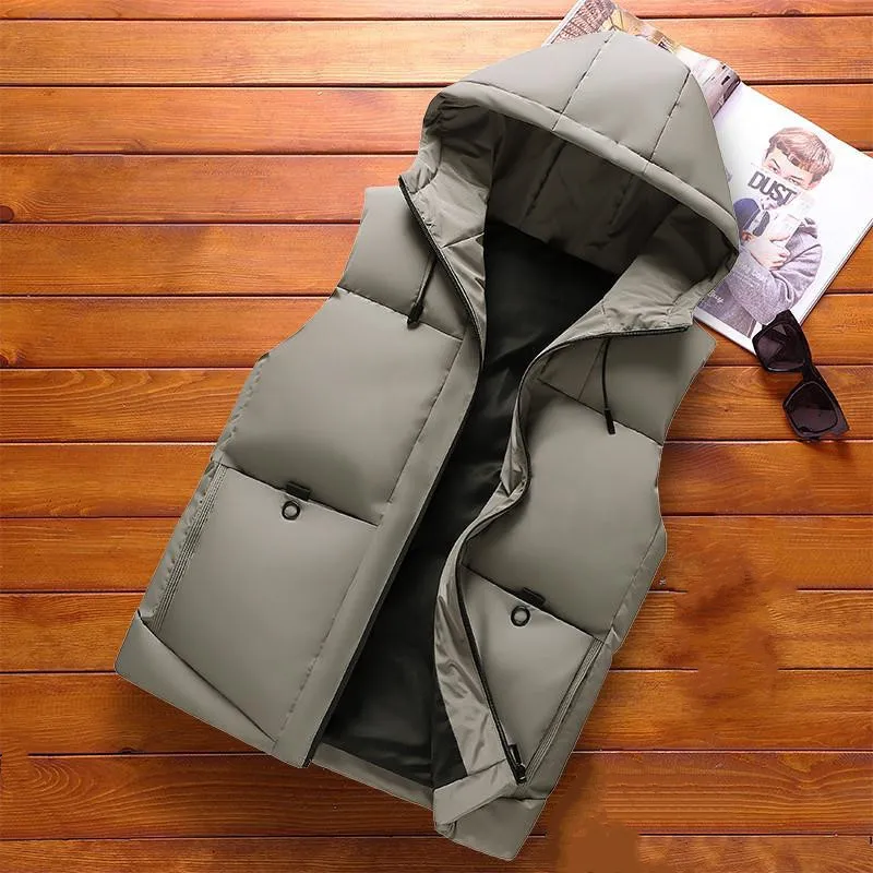 M-6XL Plus Size Men Vest Waistcoats Down Jacket Winter Warmer Coat For Outdoor Hoodies Sleeveless Vest Jacket