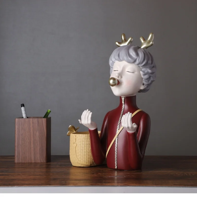 Antler bubble girl storage mobile phone holder resin crafts Nordic creative home decoration ornaments multifunctional