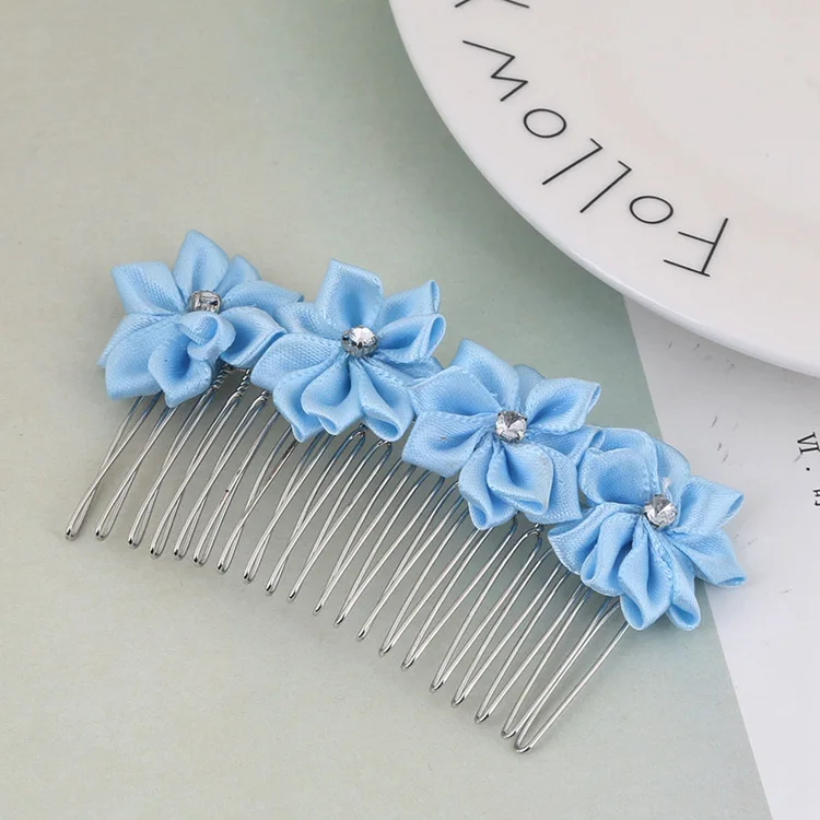 Satin Ribbon Flowers with Rhinestone for Hair Accessories