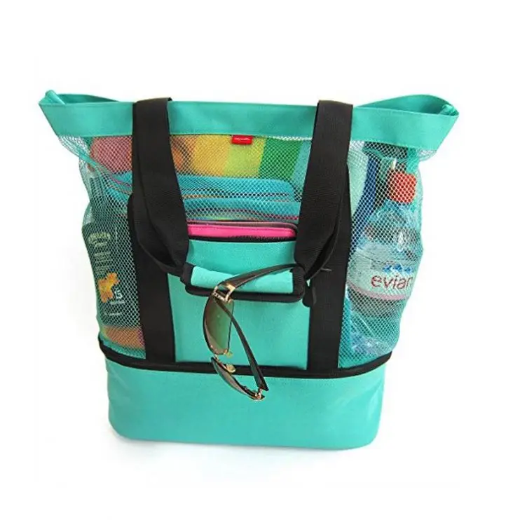Extra Large Beach Pockets & Zipper Heavy Duty Lightweight & Foldable Tote Mesh Tote Bag