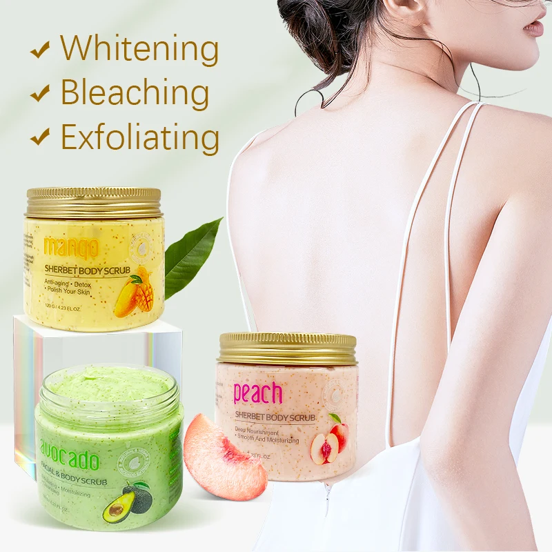 3 Pack Whitening Exfoliating Mango Peach Avocado Bodyscrub Supplies Natural Vegan Shea Butter Skin Care Body Scrub