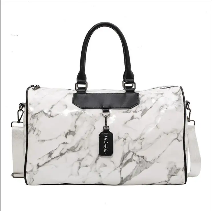 Marble pattern PU leather travel bag stylish fashion woman weekender overnight bag portable gym sports shoulder bag
