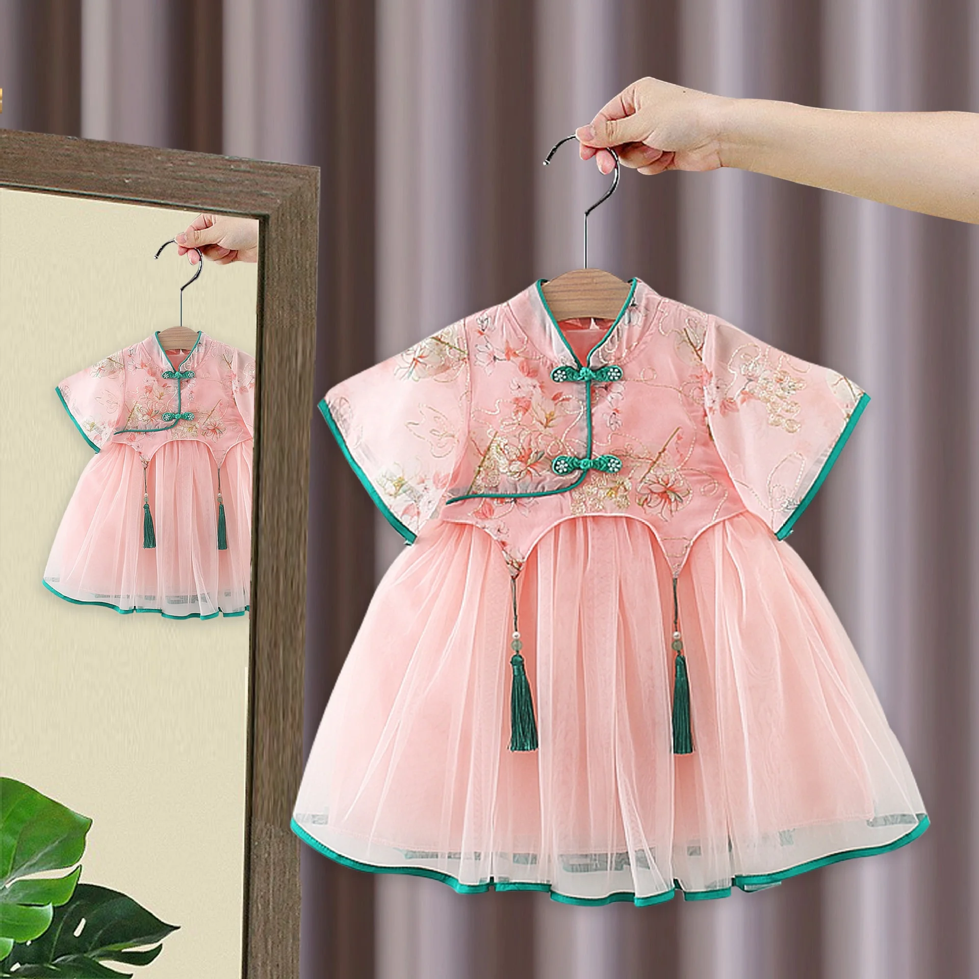 Fashion Baby Girl Dress Short Sleeve Casual Dresses Chinese New Style Mini Princess Baby Dress
