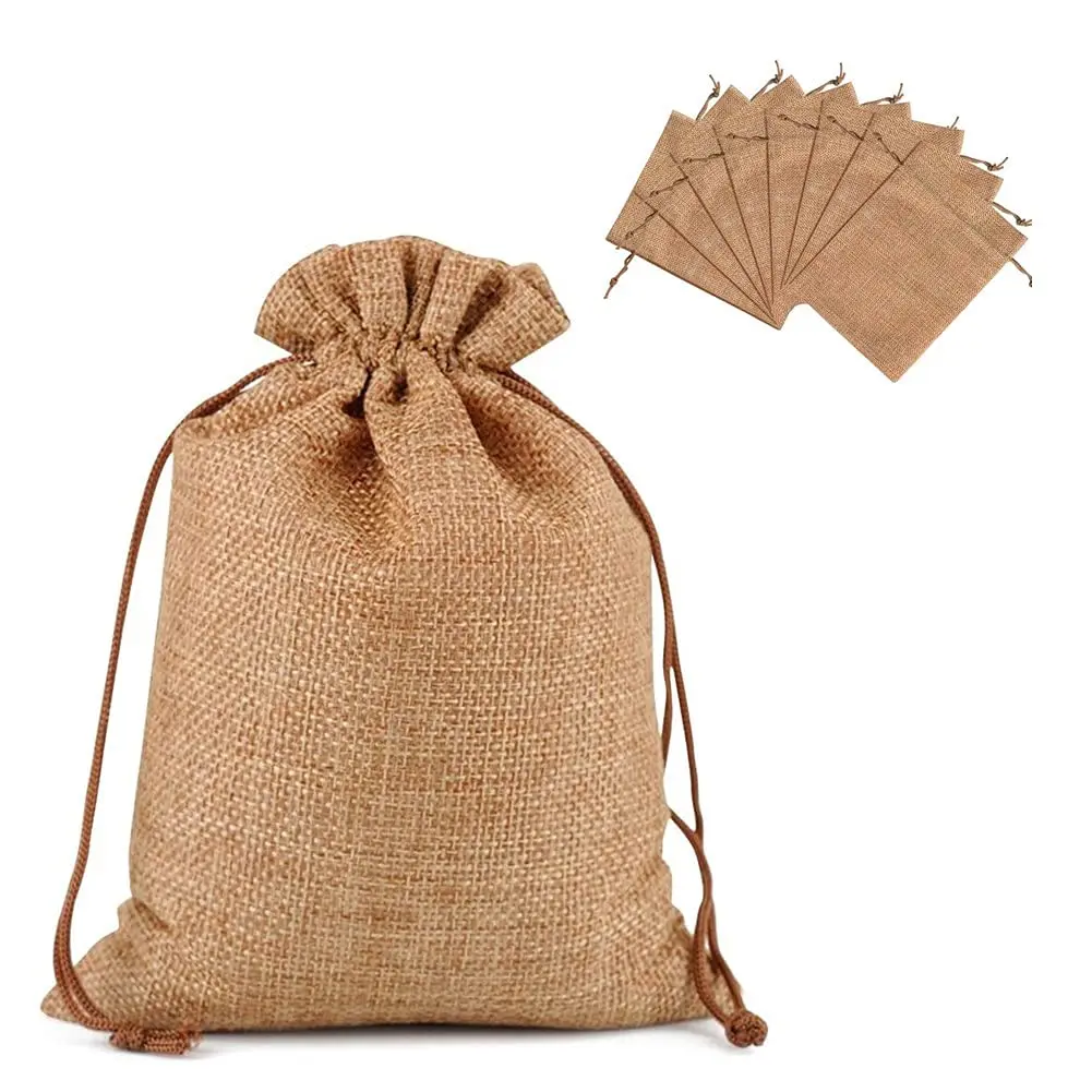Jute Burlap Gift Bags Wedding Hessian Jute Bags Linen Jewelry Pouches with Drawstring for Wedding Party