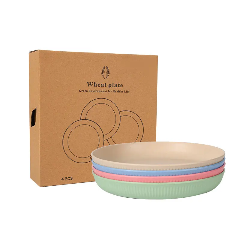 8 Alternative Color 9inch Microwave and Dishwasher Safe Wheat Straw Plate Deep Dinner Plates Set for Kitchen