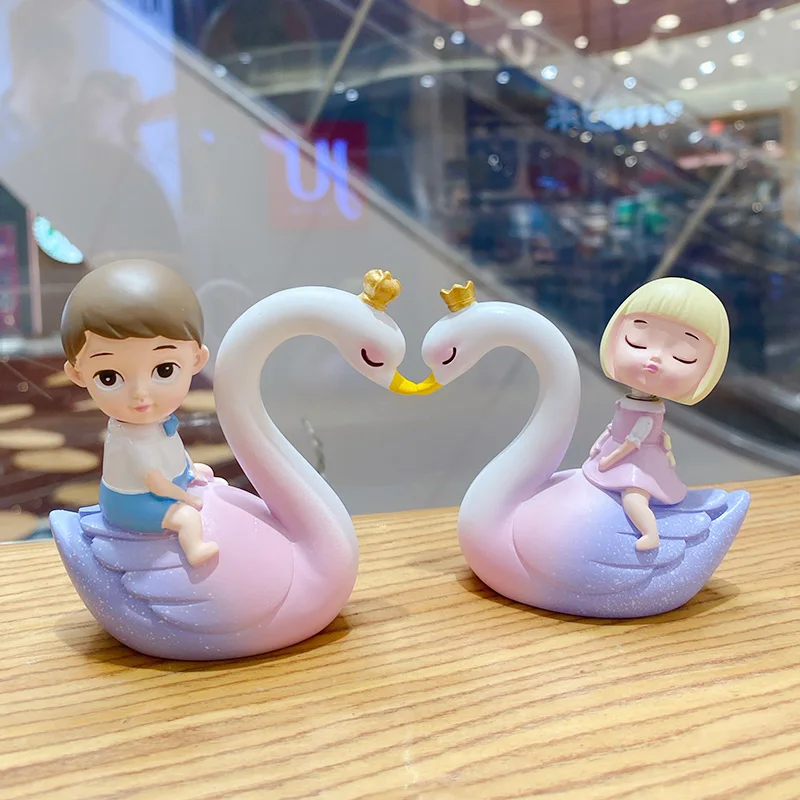 BaiMao 2pcs /pair swan girls and boys design modern statues home decoration desktop lovers resin crafts