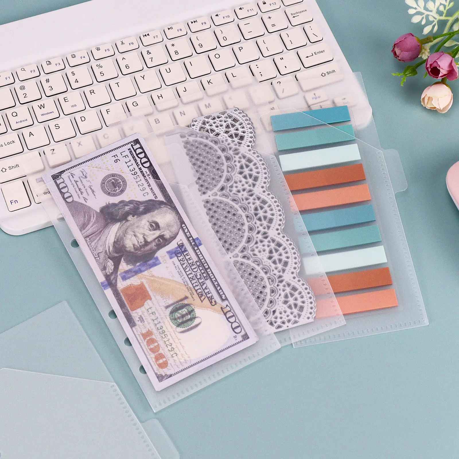 Clear frosted 6 holes loose leaf pp custom plastic storage cash envelopes for budgeting money organizer a6 a7 zipless for cash