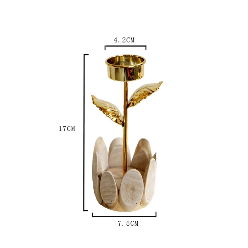 Creative golden wood combination Flower candle holder Pastoral decoration Tea Light Candle Holder