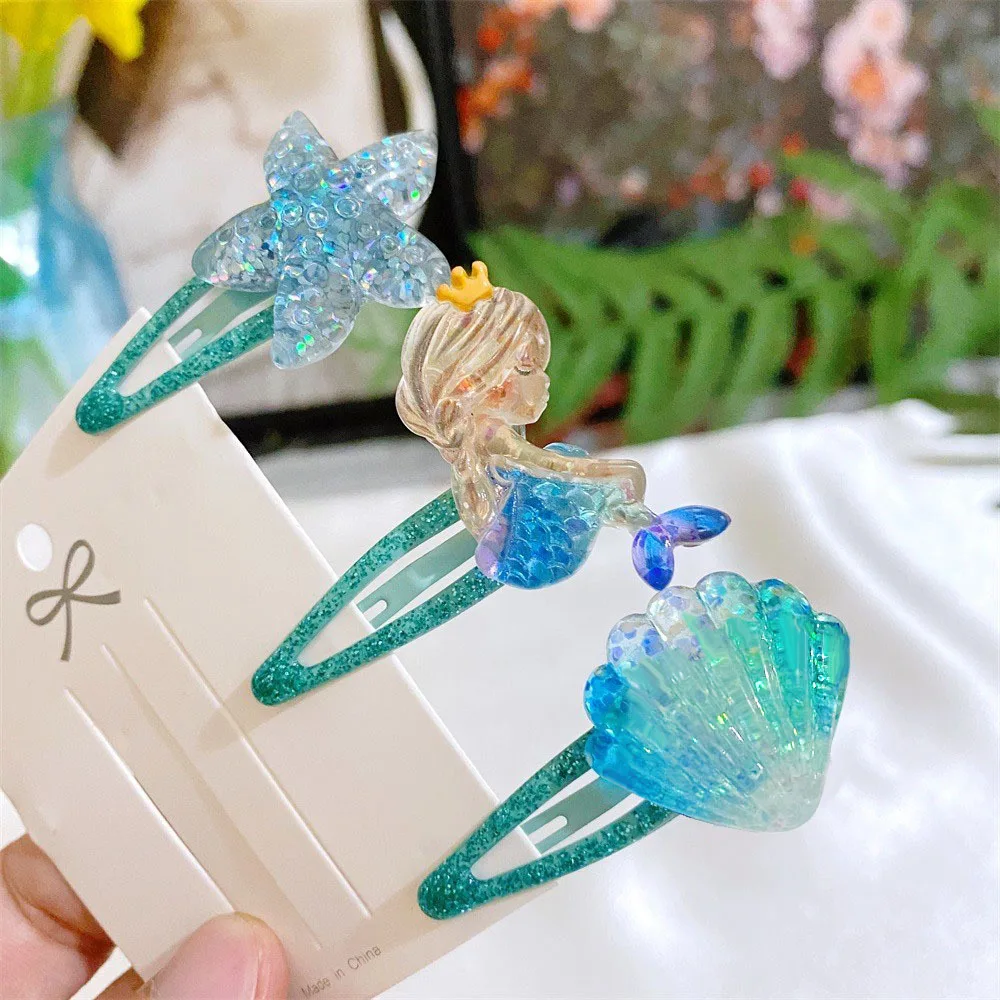 2022 Summer ocean style trendy baby girl hair accessories sequin mermaid shells hair pins hair clips set for kids