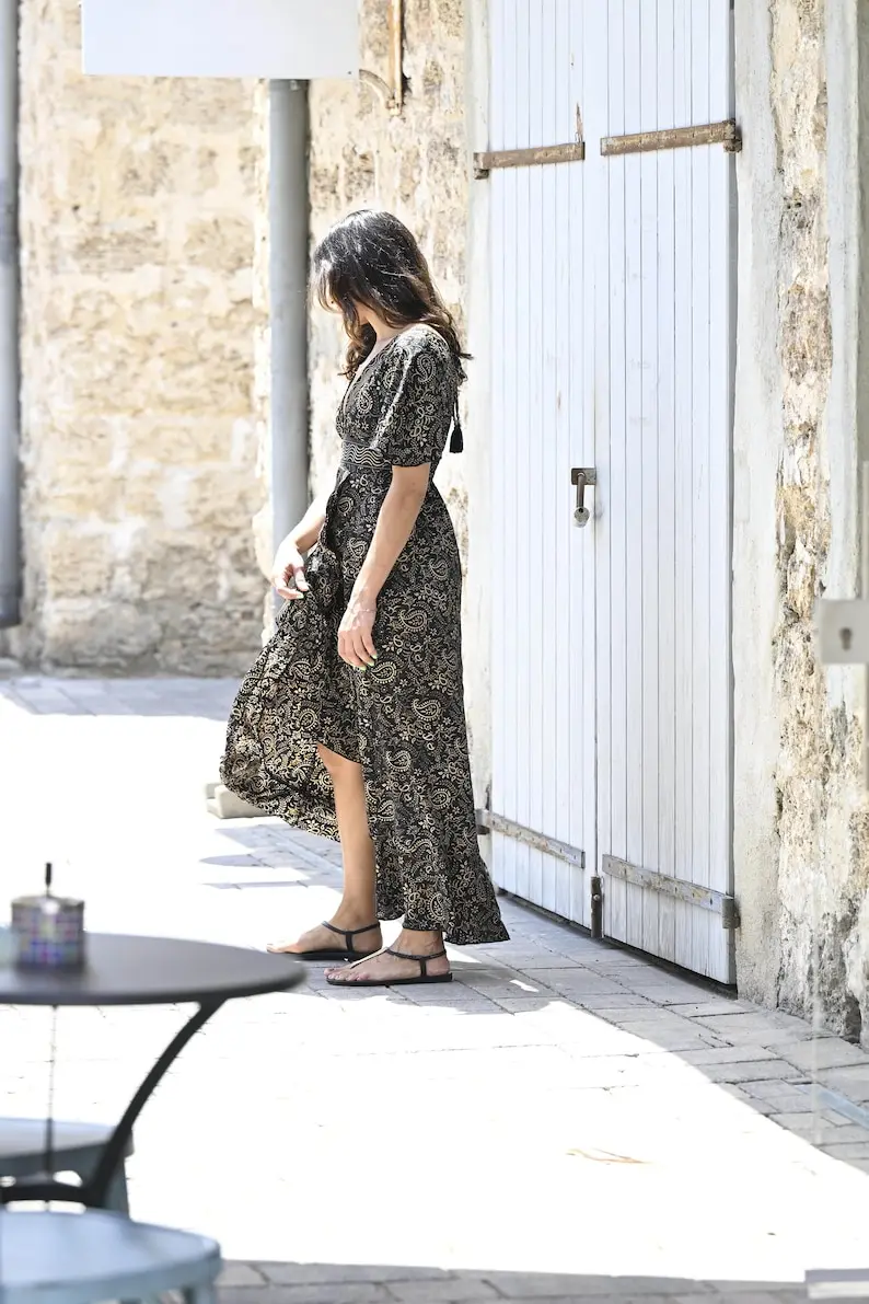 Ladies printed silk long dress Vintage design dress bohemian women New Vacation V neck boho printed casual dress