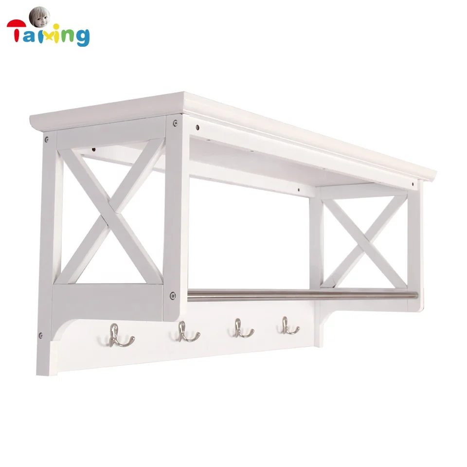 Wall Shelf Hanger Minimalist Wall Shelf clothing Hanger with Movable Hooks Household Wall Mounted