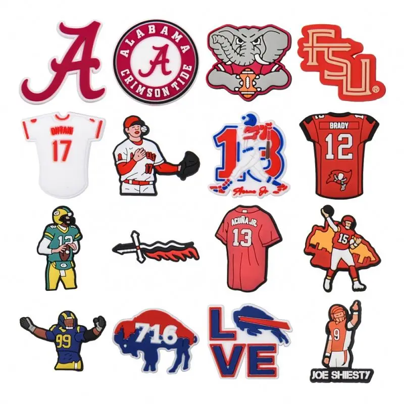 Custom Logo Wholesale Manufacturer Designer NFL sport Carton Letter Flower 3D Anime Shoe Decorations Accessories PVC Shoe Charms