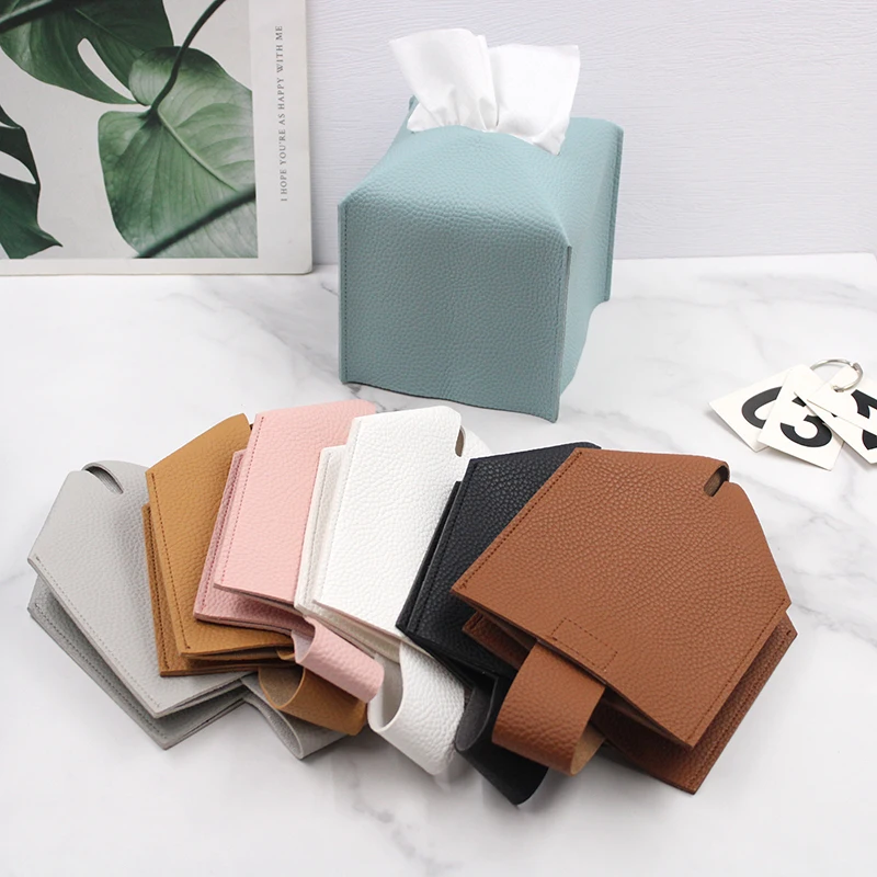 Leather Tissue Cover Square Tissue Holder Home  Office Leather Tissue Box