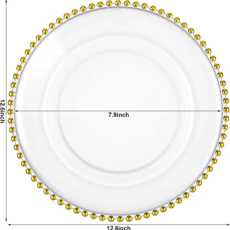 Charger Plates Hammered White Transparent Gold Rim Heavy-Duty Chargers for Elegant Dining Ideal for Weddings and Formal Events