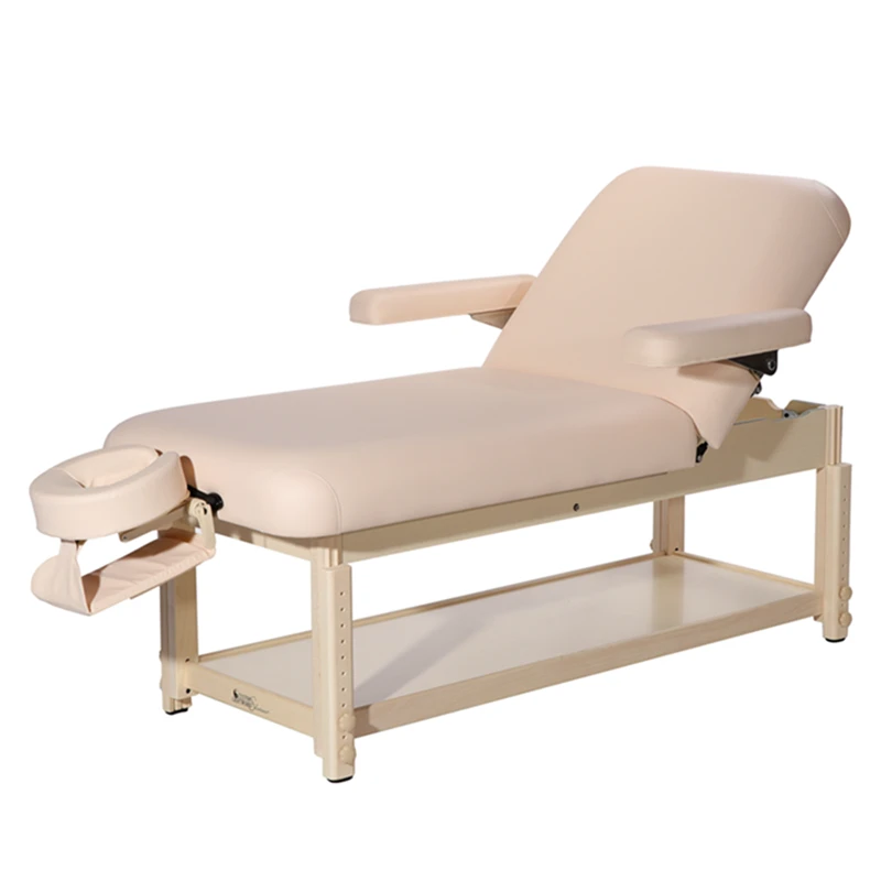 Heavy duty wooden adjustable stationary facial massage table china beauty spa salon bed sale