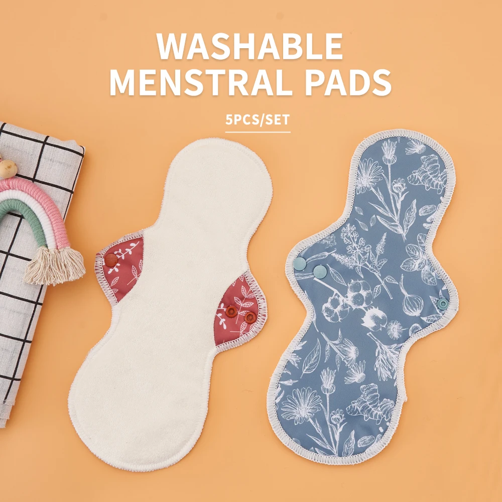 Mora mona 5 pcs with wet bag Set Reusable Washable Bamboo terry menstrual pad sanitary napkins organic