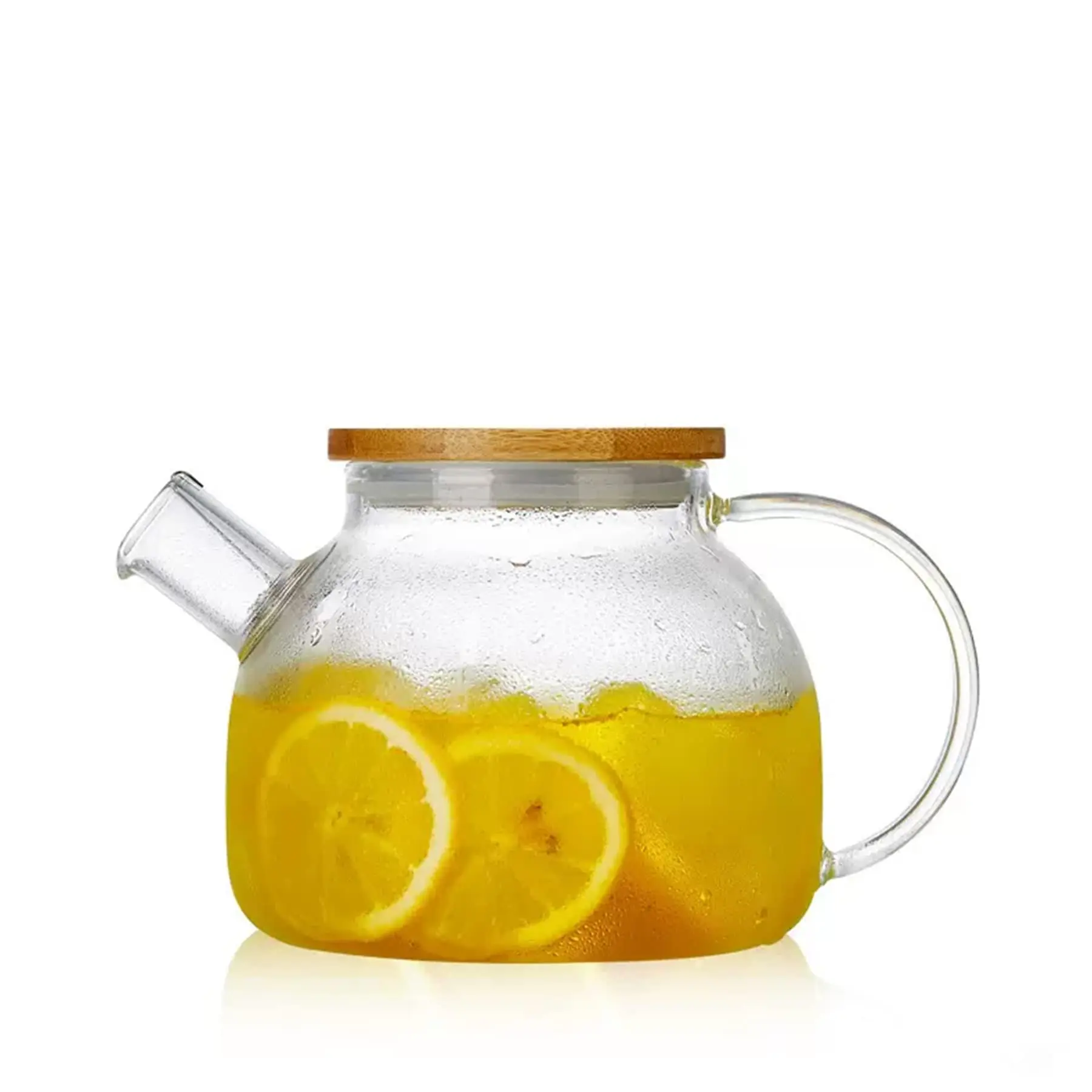 Hot sell 1000ml 1600ml handmade borosilicate heat resistant glass teapot with bamboo lid