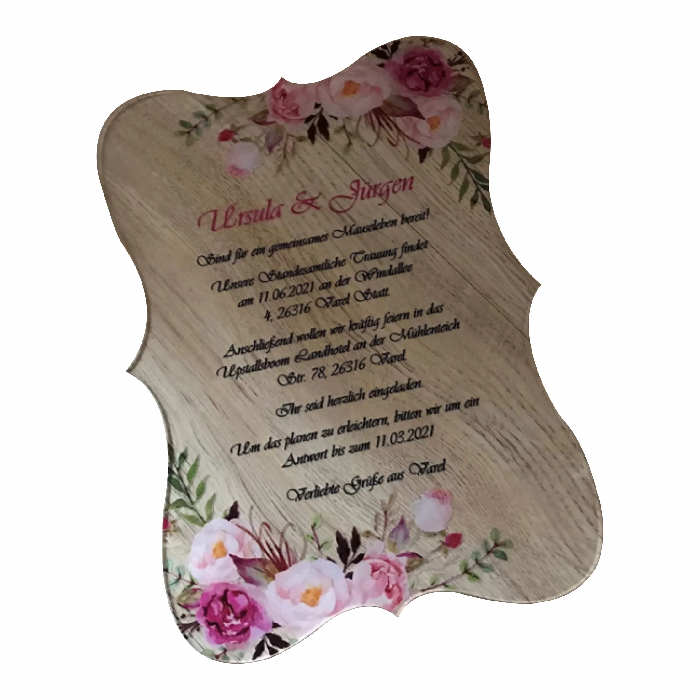 Acrylic wedding invitation cards with custom size and design