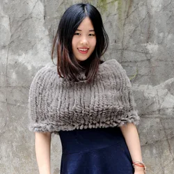 CX-B-76H Luxuriant In Design Woven Scarf And Bridal Stole Rex Rabbit Fur Shawl