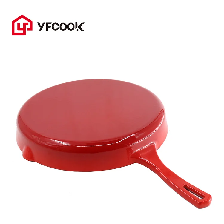 Hot Sell 30CM Cookware Red Enamel Bbq Steak Grill Fry Pans Cast Iron Skillet Non Stick Frying Pan