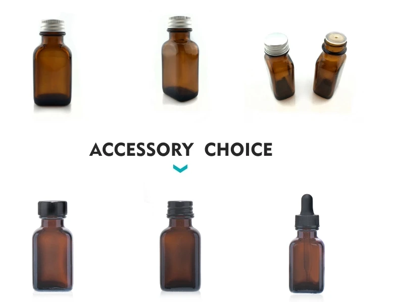 Wholesale 1oz  Rectangle Amber Glass Blake Bottle with Black Silver Cap