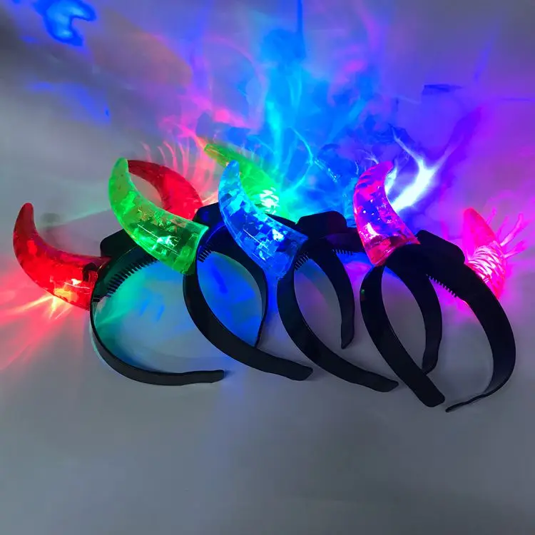 2024 new ideas products Halloween Party OX horn hairband glow in the dark Devil Horn head band with LED light for men women kids