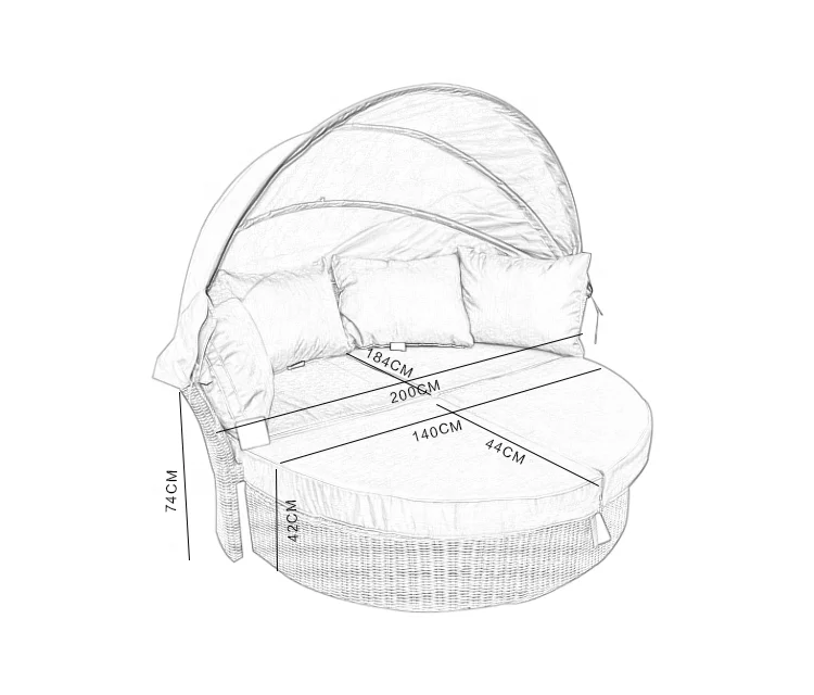 Round Sofa Bed Plastic Rattan Weave Outdoor Casual Garden Furniture Daybed with Canopy