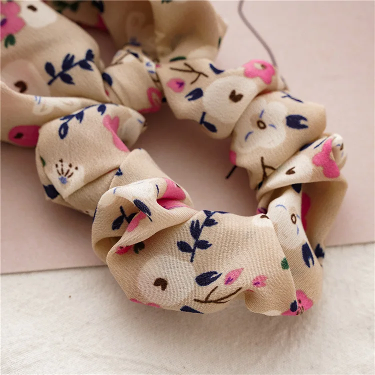 Chiffon Floral Printed Elastic Ties Ponytail Knot Hairband Women Hair Ponytail Ladies Flower Hair Scarf Scrunchies With Bow