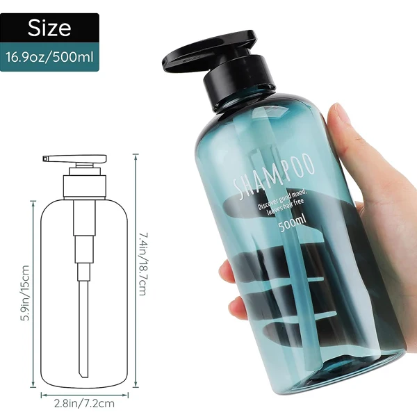 300ml 500ml Clear Blue Dispenser Pump Refillable Containers Empty Shampoo Conditioner Plastic Pump Bottle