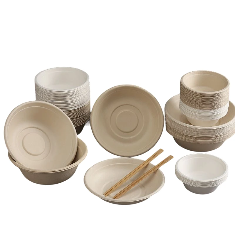 Disposable bagasse bowl take-out sugarcane packaging box degradable bagasse food container outdoor barbecue bowl Plate