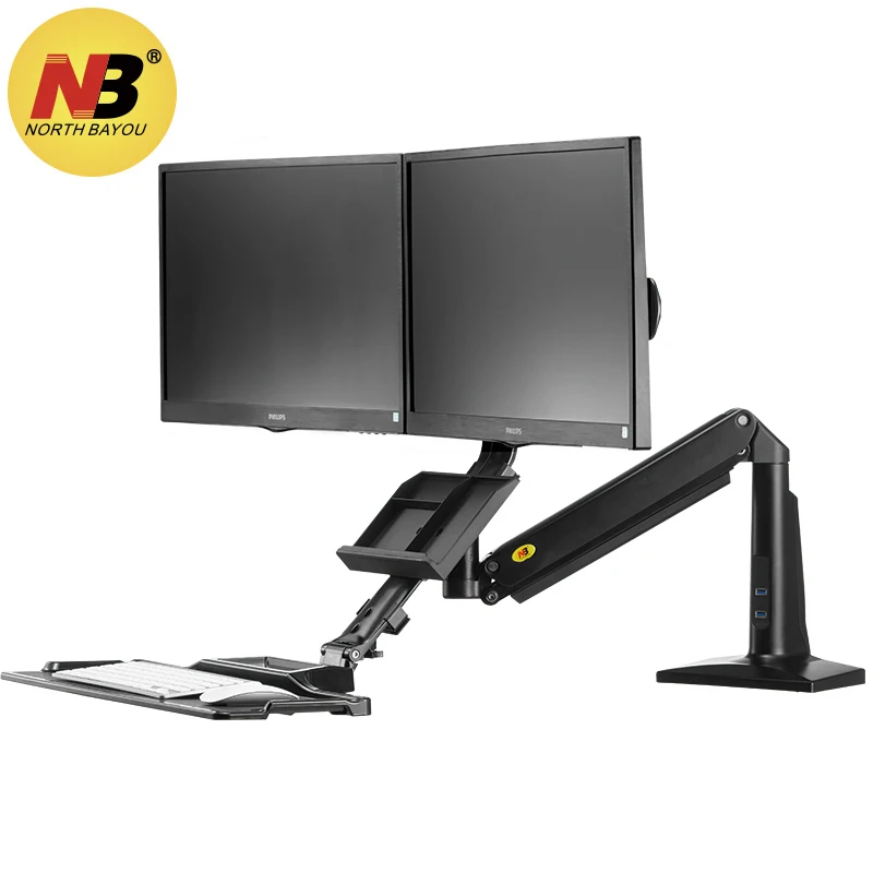 
NB FC24-2A Gas Strut 19-24 inch Dual Screen Monitor Mount Bracket with Keyboard Tray Desktop Sit Stand Workstation 