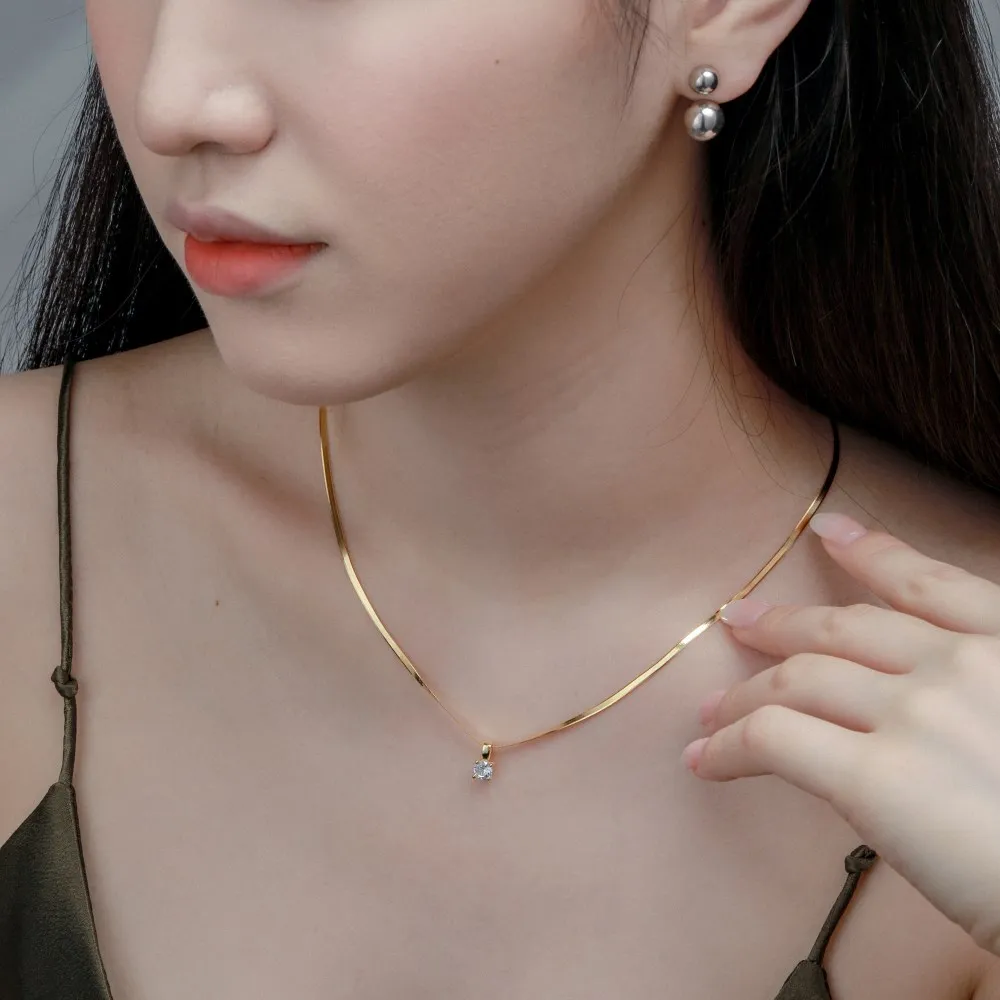 Dylam Metallic Style Customised 5A Cubic Zircon Herringbone 925 Sterling Silver 18K Gold Coating Wedding Pendant Necklaces