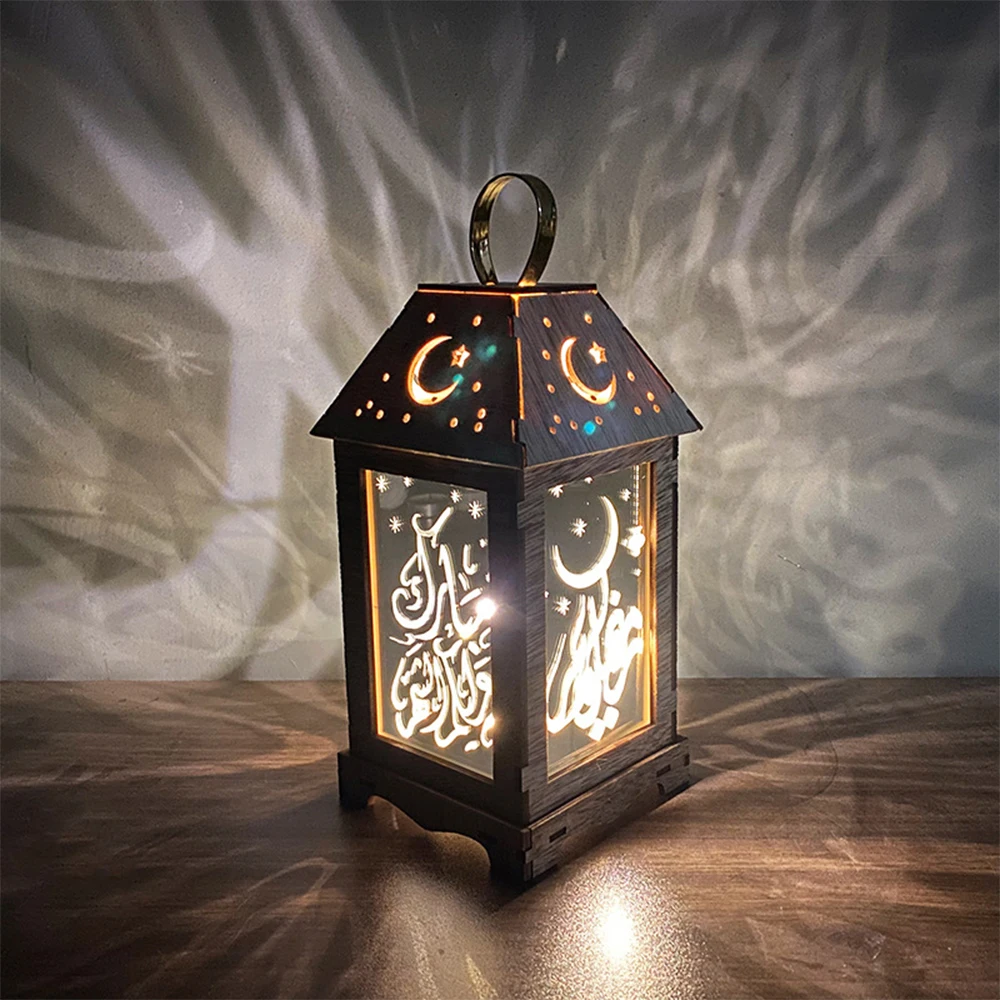 New Wooden Wind Lantern Eid Table Decorative Led Candle Light Indoor Hanging Lamp Home Decoration Islamic Muslim Lamp Ornament