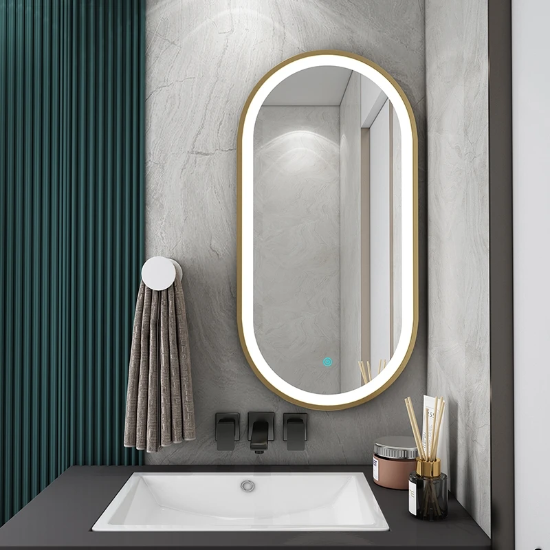 Illuminated Smart bath Oval Led Bathroom Mirror wall Hanging Glass makeup mirror metal frame bathroom vanity mirror