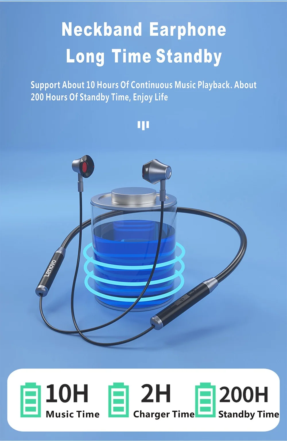 Lenovo Silicone Neckband HE06 wireless earphones with magnetic  function and memory material