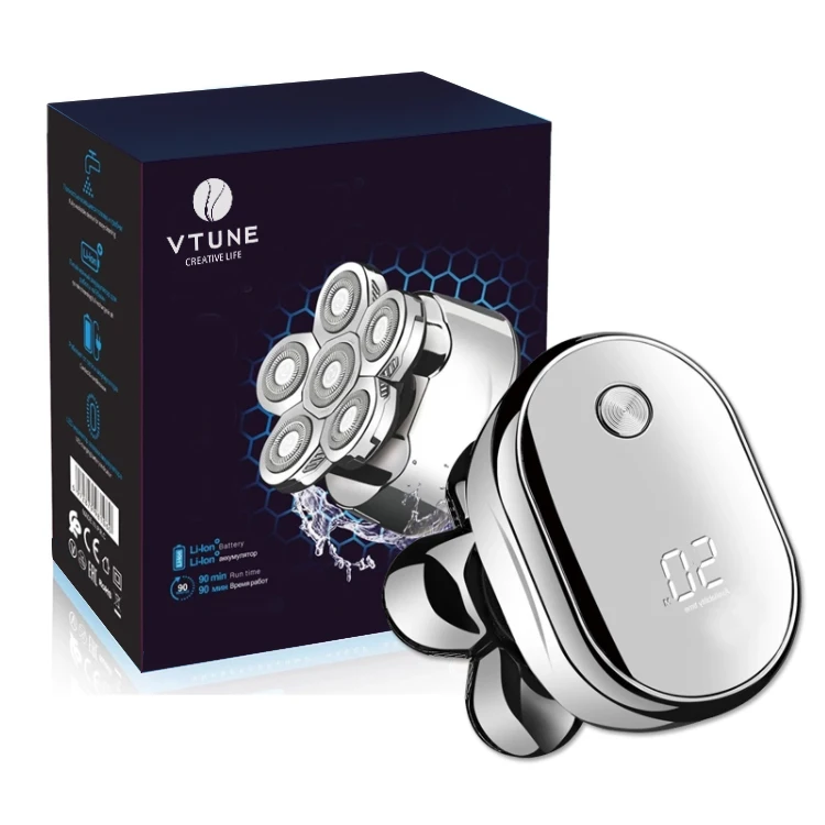 6 In 1 USB Rechargeable Professional Waterproof Electric Head Skull Shaver for Bald Men
