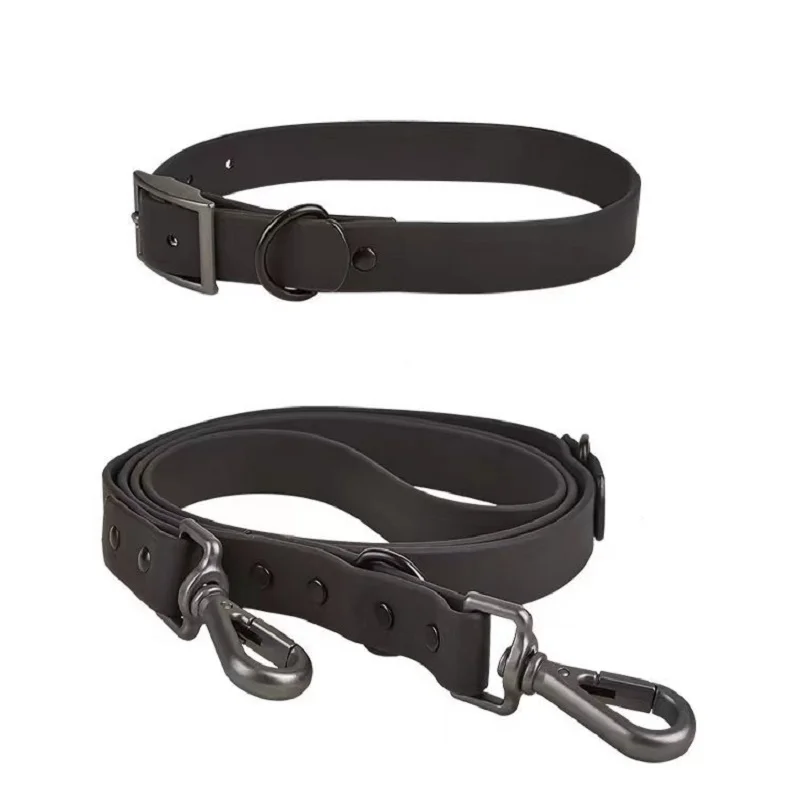 Ready to Ship Luxury Waterproof PVC Pet Collar Leash Set Adjustable Harness Pure color Pet Accessories